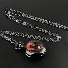 Reloj de bolsillo con cadena y colgante de gato negro estilo gótico con calavera y luna roja - Negro - Ver 6