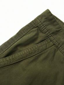 Plus-Size Men's Solid-Color Pure Cotton Fashionable Casual Campus College Style American High Street Outdoor Mountain Tactical Style Workwear Shorts - xanh quân đội - Xem 5