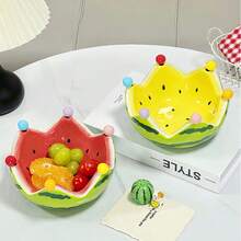 一套西瓜造型陶瓷水果盘，配有水果叉，大容量设计，适合客厅茶几使用，可用作水果碗或盘子，可爱的家居装饰品 - 彩色 - 查看 11