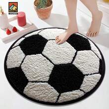 1pc/10pcs 2D Football Bathroom Anti-Slip Mat, Flannel Material, Round Floor Mat, Plush Decoration, Suitable For Bathroom, Door, Kitchen, Living Room And Other Occasions, Machine Washable, Non-Slip, Christmas Decoration, Gift Choice
