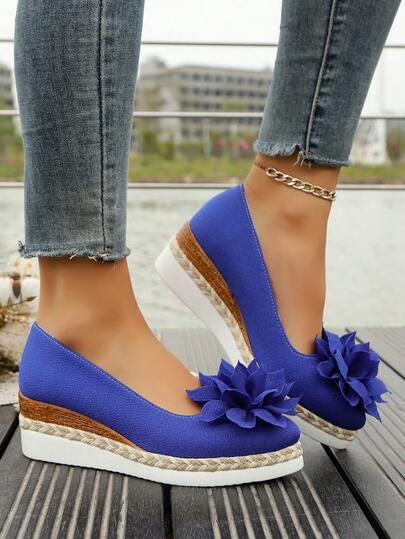 1 Par de Sapatos Casuais Confortáveis e Antiderrapantes de Linho Azul Marinho com Estampa de Lótus e Pérolas, Modelo Lotus. Versáteis e Adequados para Halloween, Esportes, Uso Casual, Casa, Escritório, Festas, Casamentos e Todas as Estações.