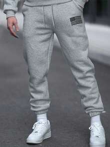 Printed Pattern Casual Sports Long Pants, Suitable For All Seasons, Loose And Well-Fitting, Suitable For Both Men And Women, Street Casual Wear, Comfortable, Jogging For Exercise, Commuting, Tapered Pants - 淺灰色 - 查看 1