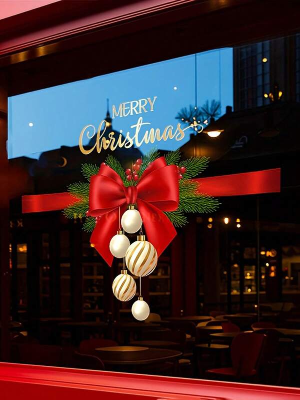 1pc 45CM * 60CM Christmas Decorative Glass Stickers Bow Design Window Stickers For Holiday Party Atmosphere Scene Decoration Full Sheet Of Electrostatic Adsorption Window Door Stickers