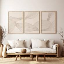 3pcs/Set Neutral Abstract Art Prints, Beige Line Art, Bohemian Home Decor, Canvas Print Modern Wall Art, Bohemian Digital Prints, Suitable For Home Decor, Room Decor, Bedroom Decor, Living Room Decoration, Bathroom Decor, Wall Decor, Optional Wall Art With Frame - Multicolor - View 6