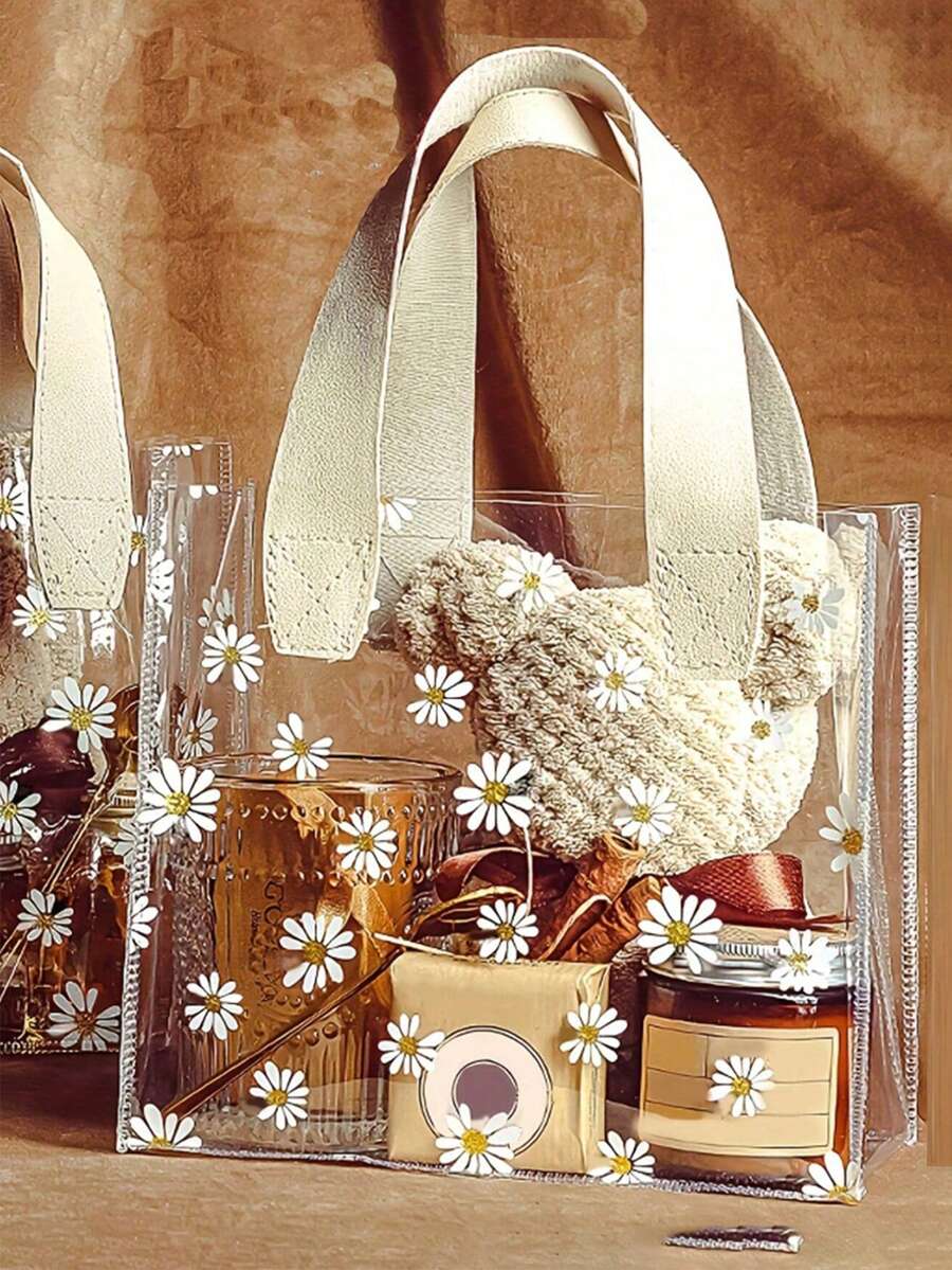 10个/5个/1个透明PVC礼品包装袋，可重复使用礼品袋【不含丝带】，适用于新娘送礼会、婚礼、生日、购物、简约家居装饰、带提手透明礼品袋、透明婚礼礼品袋、团体礼品袋、节日派对用品、复活节礼物、圣诞节礼物 - 彩色 - 查看 1