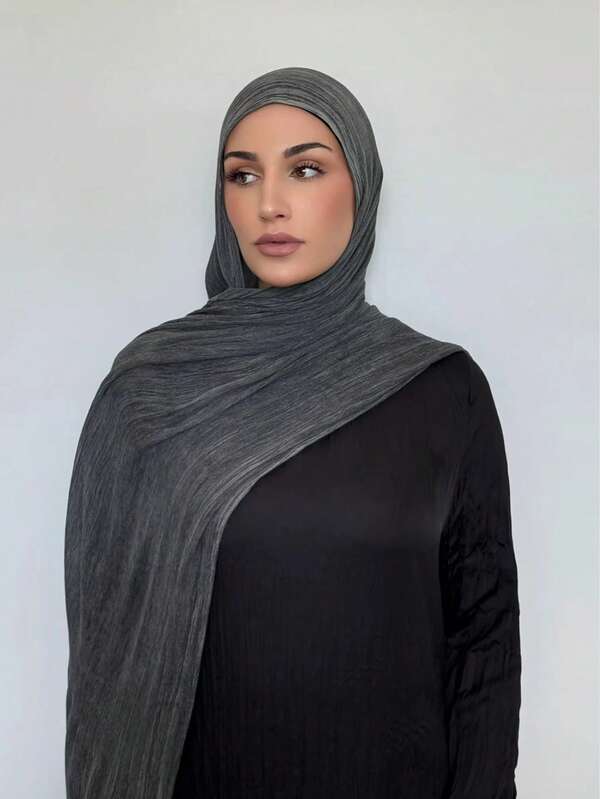 1pc Women's Solid Color Modal Pleated Tassel Scarf, Casual Daily Headscarf, Sun Protection Warm Shawl Hijab