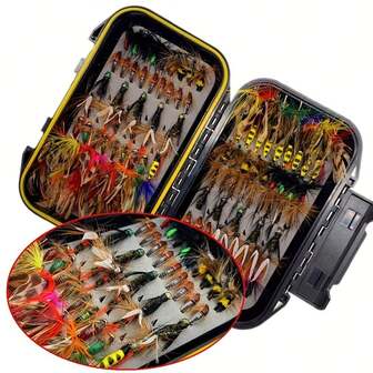 Kit de moscas de pesca con mosca, 24-114 piezas de equipo de pesca con mosca hecho a mano con moscas secas/húmedas, streamers, surtido de moscas para trucha y lubina, con caja de moscas