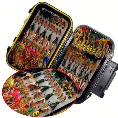 Fly Fishing Flies Kit, 24-114Pcs Handmade Fly Fishing Gear With Dry/Wet Flies, Streamers, Fly Assortment Trout Bass Fishing With Fly Box