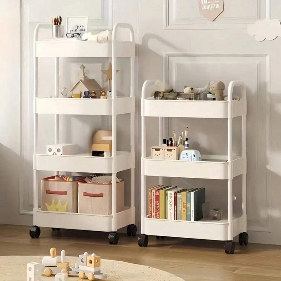 1 Giá để đồ có bánh xe - Nhựa bền, Thiết kế nhiều tầng, Giá để đồ đa năng cho đồ dùng văn phòng, đồ ăn nhẹ, sách, Thích hợp cho phòng tắm, phòng ngủ, phòng ăn, văn phòng, gia đình