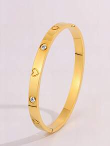 3/1pc Sweet And Sexy Stainless Steel Thick Bracelet, Luxurious And Shining With Unique Heart Design, Perfect For Weddings, Parties, Birthdays, Holidays, Gift Giving, Women's Stainless Steel Accessories, Daily Travel, Perfect Matching