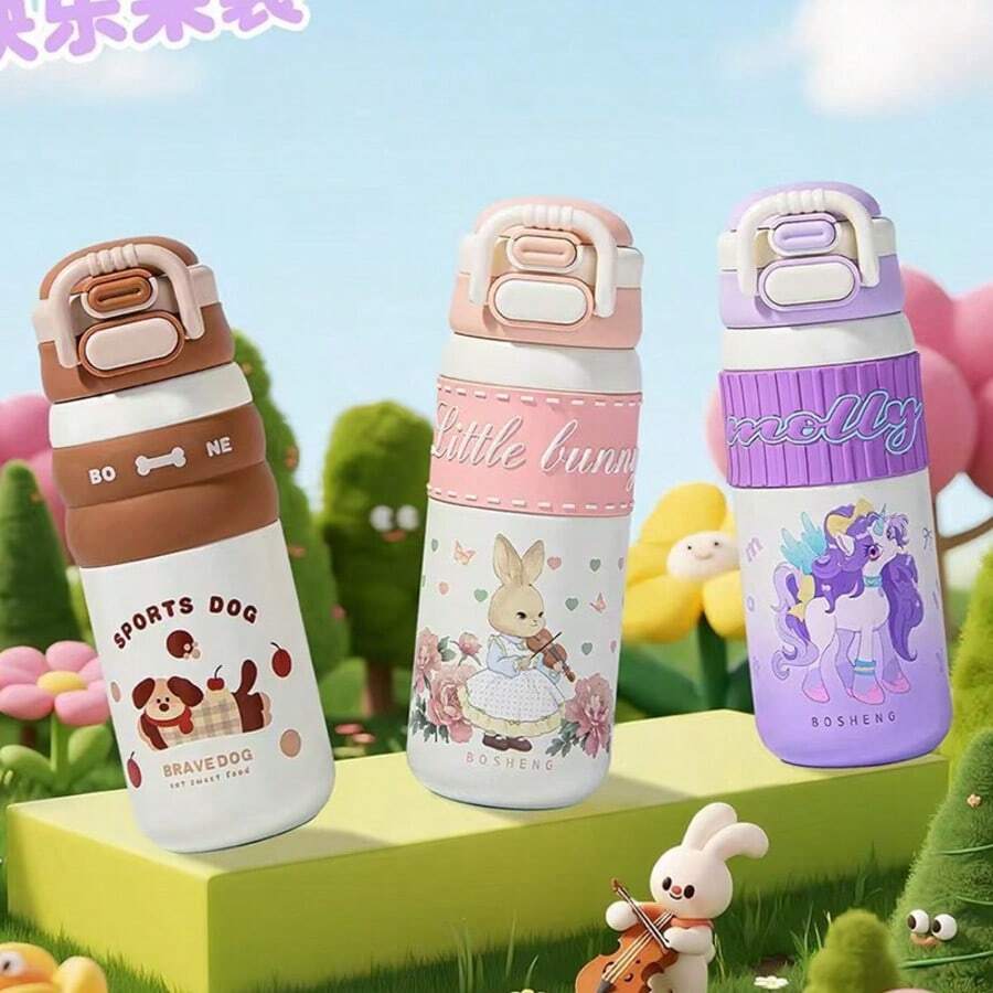 1pc High-Quality Thermal Insulated Tumbler, Portable Double-Wall Stainless Steel Cute Straw Cup