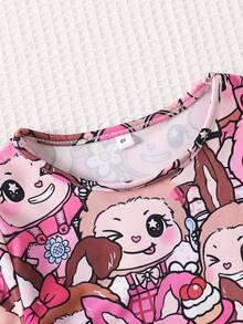 Pajama Set Young Girl Cute Cartoon Rabbit Print Girls Pyjama Set Casual Comfortable Round Neck Long Sleeve Home Clothes Two Pieces Set