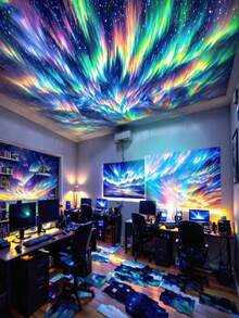 1 قطعة مصباح ليلي مُشرِّع للأورورا يعمل بالطاقة من USB - مصباح إضاءة مزاجي ب- 16 لون متغير لأضواء الشمال والسماء النجمية مع وحدة تحكم عن بُعد، أوضاع إضاءة قابلة للتعديل، مصباح ليلي للسرير والمكتب والحفلات، إضاءة داخلية زخرفية، هيكل بلاستيكي متين، إضاءة محيطية، تصميم خفيف الوزن، ديكورات المنزل