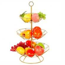 1 件三层铁制水果篮架，金色金属厨房台面收纳架，通风设计，用于新鲜水果和蔬菜储存，食物装饰碗架，坚固的结构 - 黑色 - 查看 16