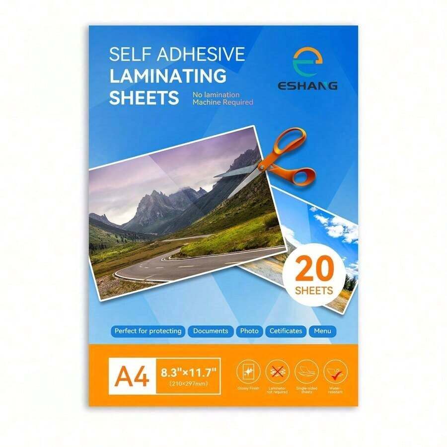 A4 20 Sheets Clear Vinyl Cold Laminating Sheets 8.3x11.7 Inches Self Adhesive Vinyl Sticker Unprintable - Transparent - View 1