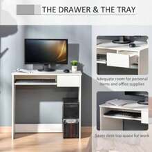 THE 80cm Compact Computer Desk With Keyboard Tray, Home Office Desk With Drawer Bedroom Study, White - White - View 5