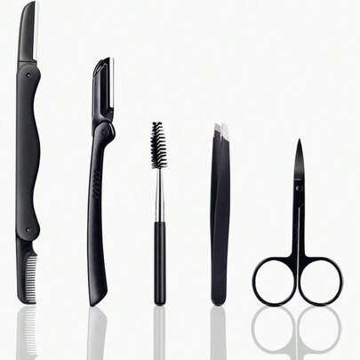 Eyebrow Razor, 5-In-1 Eyebrow Kit, Professional Eyebrow Grooming Set, Eyebrow Trimmer Set For Women And Men, Including Brow Razors Trimmer, Brush, Eyebrow Scissors, Slant Tweezers,Cheap,Valentine's Day,Cheap Items,Travel,Travel Essential,Room Decor,Valentine's Gift,Cheap Stuff,Room,1 Dollar Items,Vacation Essentials,Gifts For Women,Bedroom,Valentine,99 Cent