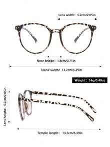 1 Pair Unisex Leopard Print Round Small Frame Blue Light Blocking Clear Lens Glasses, Simple & Fashionable, Suitable For All Face Shapes, Daily Office Reading, Street Photography Accessory - 白豹紋平 - 查看 4