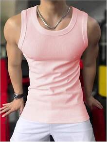 Men's Summer Tank Tops Sleeveless Undershirts Tank Basic Workout Gym Muscle Shirts-2025 - Pink - View 4