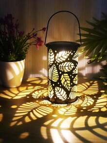 1pc Natural Leaf Carved Hollow Metal Lamp, Projection Effect, Suitable For Christmas, Easter, Parties, Weddings, Picnics, Indoor, Outdoor, Garden, Living Room, Autumn/Winter Decor