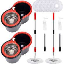 Mop And Bucket Set, 360° Spin Mop And Bucket With Wringer Set And 6 Microfiber Mop Refills, Stainless Steel 61" Extended Handle Spinning Mop Bucket System For Floor Cleaning (2 Sets) - 黑色 - 查看 11