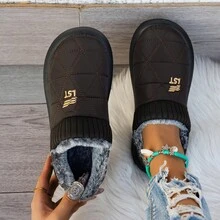 Zapatos de algodón cálidos de forro polar grueso para mujeres de invierno, antideslizantes, impermeables, a prueba de aceite, cómodos, zapatos de mamá, oficina casual, exportación - Negro - Ver 3