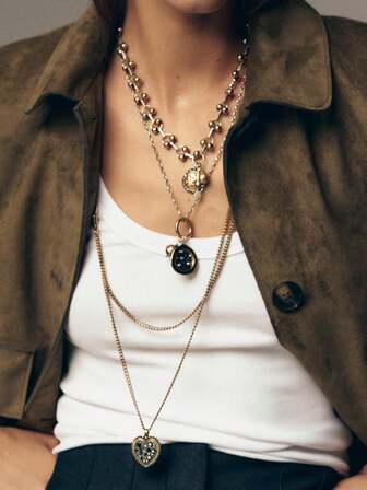 1pc Bohemian Casual Luxurious High-End Geometric Charm Multi-Layer Chain Necklace, Suitable For Women's Casual Daily Wear