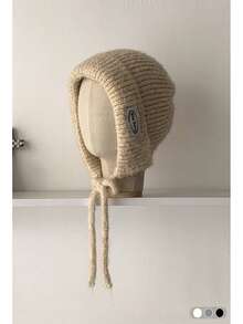 1pc Knitted Blend Sequin Embellished Balaclava Hat, Warm Knitted Beanie With Ear Flaps For Women, Autumn/Winter - Multicolor - View 8