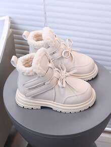 Girls' Leather Boots, Warm Thermal Lining, Thick Sole, British Style Boots, Suitable For Winter - Beige - View 5