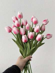 3pcs Artificial Tulip Flowers Decor, Home Decoration Accessories, Living Room & Bedroom Ornament - Hot Pink - View 13