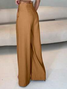 Elegant Women's Wide-Leg Pants With Pockets - Màu Khaki - Xem 2