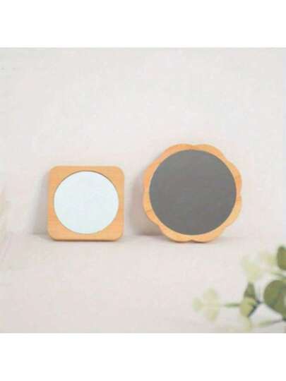 Round Kanten held Mirror, Solid Wood Dormitory Girls' Makeup Portable Compact Dressing Spiegel view 4