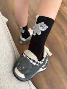 3 双随机可爱猫咪、鸡蛋、铃铛图案趣味中筒袜，适合夏季、秋季袜子 - 彩色 - 查看 11