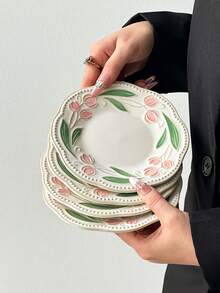 1 件 Ins 风格花卉浮雕餐盘、家用餐盘、水果盘、烛光晚餐盘、节日礼品盘 - 彩色 - 查看 2