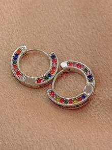 1對輕盈的豪華極簡多色立方氧化鋯圈耳環,日常佩戴 - 復古銀色 - 查看 7