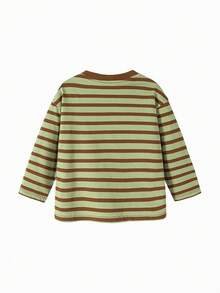 mini bala Kids Printed Cotton Long Sleeve Tee Soft Breathable Comfortable Fall Top - Green Coffee Color - View 5