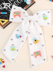 1pc Women Back To School Season White/Blue/Yellow Bow Hair Clip With Long Tails Rhinestone Stationery Accessories Decor Solid Color Hair Clips Alligator Clip Teacher Gift Hair Accessory Fashion Hair Accessory, Claw Clips, Hair Claws, Clips For Hair, Hair Slide, Hair Barrettes, School Stuff, Hair Accessories, Party, Head Accessories, Hairpin - Multicolor - View 1