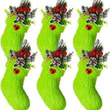 3pcs/1pc Green Christmas Green Hair Christmas Stocking Hanging Ornament, Whimsical Gree Christmas Tree Decoration For Holiday Party, Vibrant Polyester Hanging Decor For Indoor And Outdoor Use - Multicolor - View 4