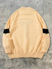 ANDREILEE Minimalist Style Preppy Style Long Sleeve Round Neck Dropped Shoulder Letter Print Pullover Sweater, Suitable For Spring, Autumn, Winter - Yellow - View 3