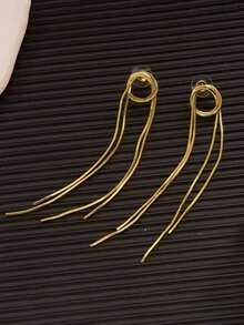 1 Pair Simple Long Tassel Earrings For Daily Wear - 金色 - 查看 3