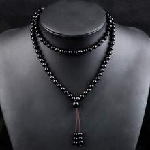 1件休闲风格108颗念珠黑珠项链佛教弹性马项链简约百搭毛衣链 - 黑色 - 查看 10