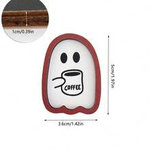 2pcs Halloween Ghost Coffee Maker Wooden Decor, Cute Ghost Design Decorative Wall Hanging, Perfect For Coffee Lovers, Halloween Kitchen Accessories, Suitable For Home, Coffee Shop And Wall Decoration Home Decor Halloween Decor Room Decor