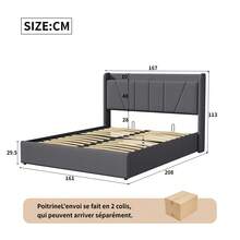 MISNODE Upholstered Bed, Double Bed 140x200/160x200 Cm, Youth Bed With Hydraulic Storage And Slatted Frame, Metal Frame, Modern Bedroom Storage Bed, Without Mattress, Grey, Linen, Suitable For Adults And Teenagers - 灰色 - 查看 8