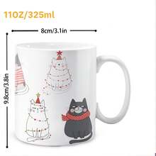 1Pc 11oz Christmas Mug, Funny Cat Christmas Coffee Mug, Cat Lover Gift, Cute Holiday Kitty Mug, Ceramic Cats Xmas Mug Desk Decor - White - View 3