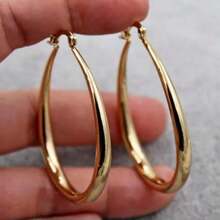 1 Pair 30mm Gold Plated Hoop Earrings - Bohemian Minimalist Colorful Hoops For Women, Dainty Elegant Jewelry, Perfect Gift For Daily & Special Occasions - 金色 - 查看 10