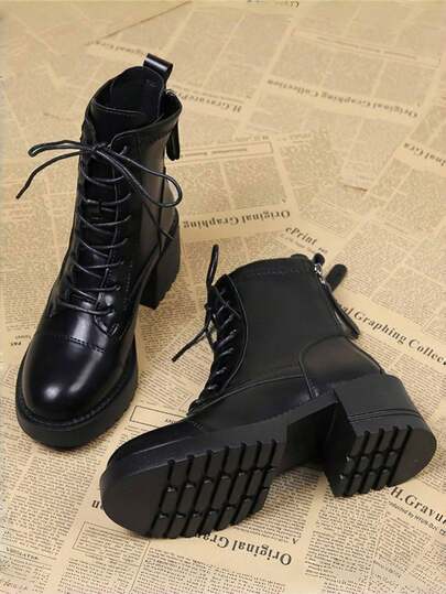 Botas de mujer de tacón grueso para otoño/invierno 2025 y primavera/otoño, nuevas botas de tobillo cortas de estilo europeo