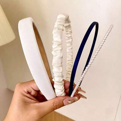 3 piezas Diademas con perlas falsas para mujeres, Nuevo estilo 2025 Diadema para lavarse la cara, Diadema para fijar el flequillo y el cabello rebelde, Accesorios para el cabello, Decoración para el cabello de mujeres, Banda para el cabello, Aro para el cabello