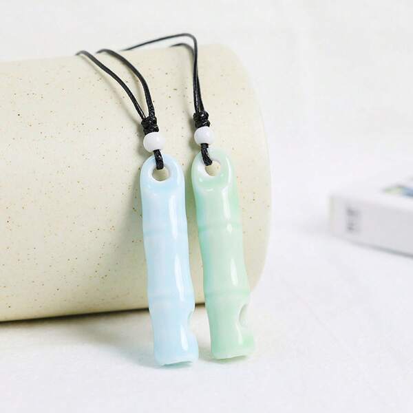 Ceramic Whistle Necklace, Mindfulness Breathing Necklace, Meditation Sedation Device Pendant, Mindfulness Deep Breathing Tool For Relieving Stress, Anxiety, And Panic, Men's And Women's Meditation Relief Gift, Suitable For Creative Personalized Sweater Chain Pendant, Couple Pendant (Blowable)