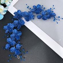 1 Stück Damen Rot & Blau Blumen Haarband, eleganter perlenbesetzter Braut Haarschmuck, handgefertigter Haarreif für Hochzeit, Verlobung, Party