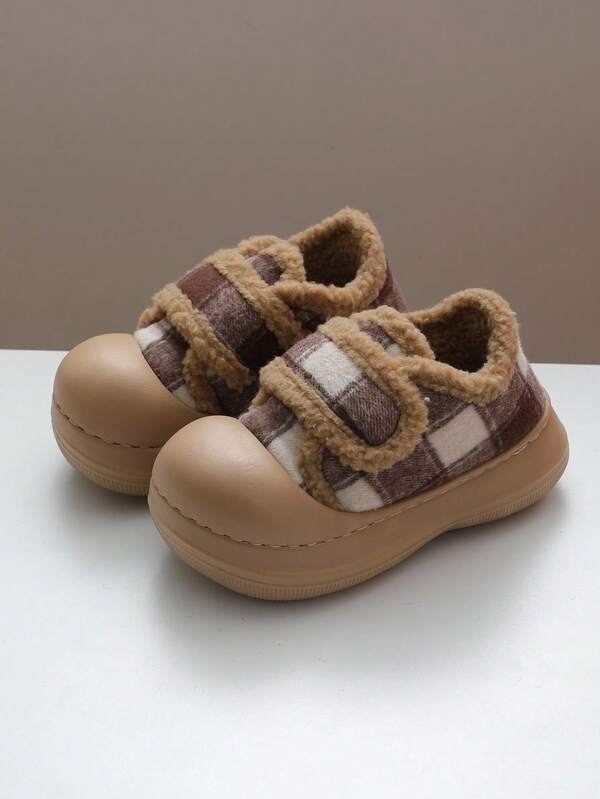 Women's Plaid Pattern Warm Winter Slip-On Slippers - Comfortable Thick-Sole Anti-Slip Thick Warm House Shoes